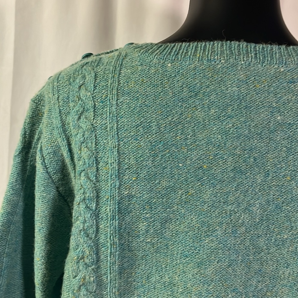 NWOT Appleseed’s Teal Confetti Knit Wool Cable Knit Crew Neck Sweater - Picture 12 of 16